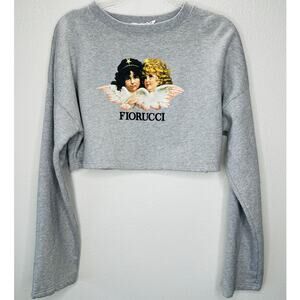 Fiorucci Gray Vintage Baby Angels Cropped Cotton Sweatshirt XL